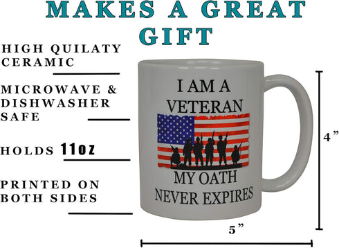 Rogue River Tactical Military Veteran Coffee Mug - I Am A My Oath Never Expires, USA Flag Gift for Marine Navy