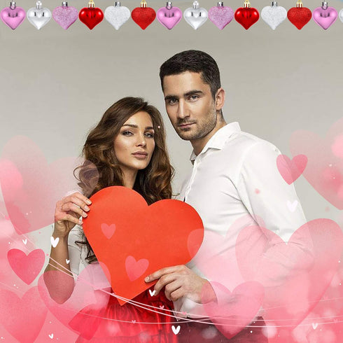 Emopeak 24 Pieces Romantic Heart Ornaments for Valentine Tree, Valentine's Day Heart Baubles - 2 Styles