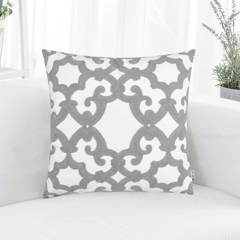 HWY 50 Grey Decorative Throw Pillow Cover 18x18 Inch (1 Piece) - Embroidered Cotton Cushion for Sofa, Living Room