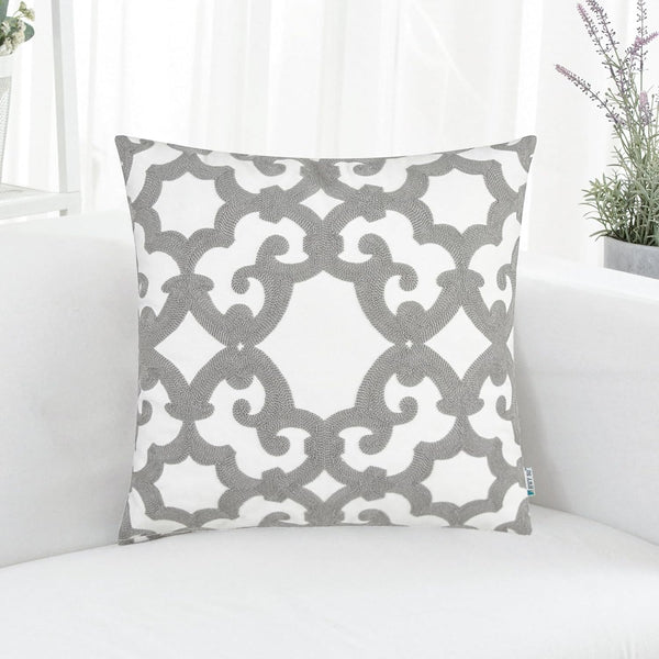 HWY 50 Grey Decorative Throw Pillow Cover 18x18 Inch (1 Piece) - Embroidered Cotton Cushion for Sofa, Living Room