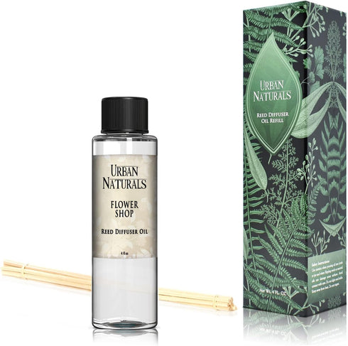 4 oz Urban Naturals Reed Diffuser Oil Refill, Baby Powder Bliss Diffuser Oils with Rose, Geranium, Cedar, + Free Reed