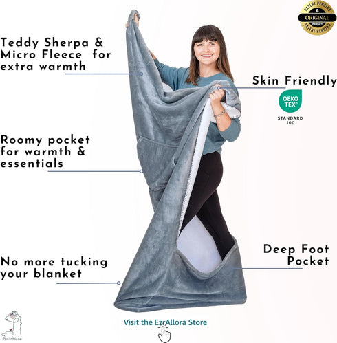 EzrAllora Giant Premium Double Layer Foot Pocket Blanket -Patent Pending- Fathers Day Useful Gifts for Men Who Wants