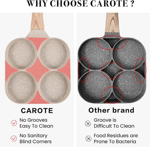 CAROTE 4-Cup Nonstick Egg Pan Omelette Skillet, Healthy Egg Cooker, Suitable for Gas & Induction Cookware