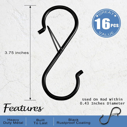 ADIIL 16 Pcs S Hooks with Safety Buckle, Heavy Duty Metal S Shaped Hooks for Hanging Plants, Kitchen Utensils