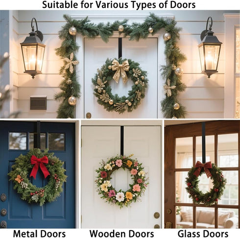 Sattiyrch 15" Sturdy Steel Wreath Hanger for Front Door, Over The Door Hook, 2 Pack (White)