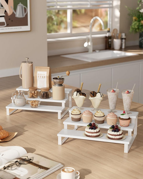 Set 2 3-Tier UKCS116W01 SONGMICS Display Risers, of Engineered Wood Perfume Organizer Stand, Cupcake Stand Holder
