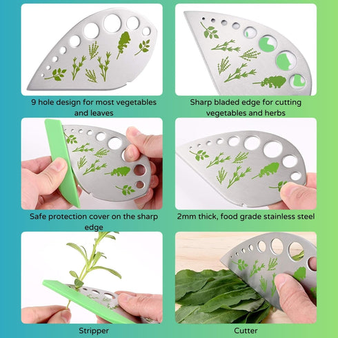 Boorika 9-Hole (2) Herb Stripper Stainless Steel Herb Peeler for Quick Leaf Stripping Multi-Purpose Kale, Rosemary