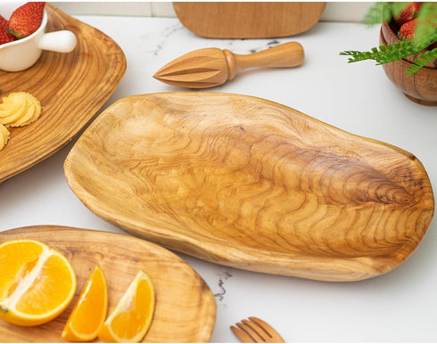 Root Wood Dish, Hand Carved Party Platter and Tray for Sandwich Bread Serving, Appetizer Display (12-13 inch)