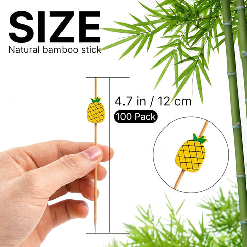 PuTwo Cocktail Picks - Handmade Bamboo Toothpicks, 100pcs, 4.7" in Yellow Pineapples