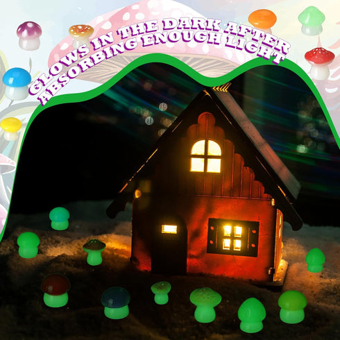 RoundFunny 126 Pcs Tiny Resin Mushrooms Glow in the Dark Mini Mushrooms for Craft Luminous Figurines for Garden