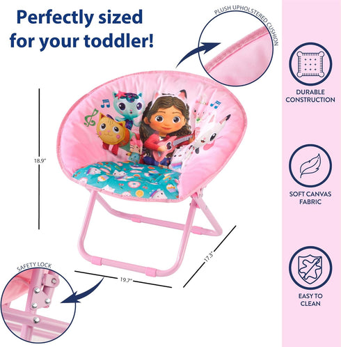 Chair,19 3+ Gabbys Dollhouse Toddler Saucer Kids Folding Lounge Chair with Soft Cushion & Sturdy Metal Frame, Portable