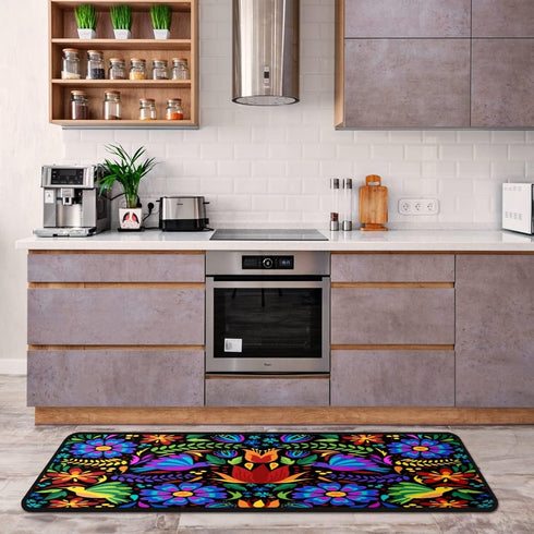 Floral Mexican Birds Kitchen Rugs, Indoor Outdoor Non Slip Kitchen Floor Mats Area Rugs Runner 40x20 in