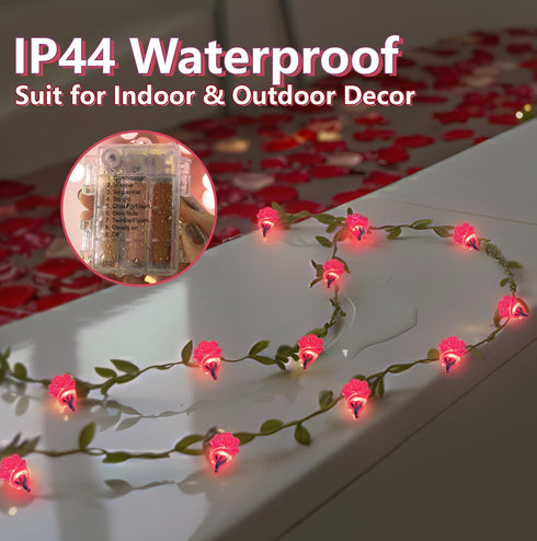40 12.5ft suddus LED Fairy Lights Battery Powered, Pink Rose Flower String Lights with Remote, Valentine Lights