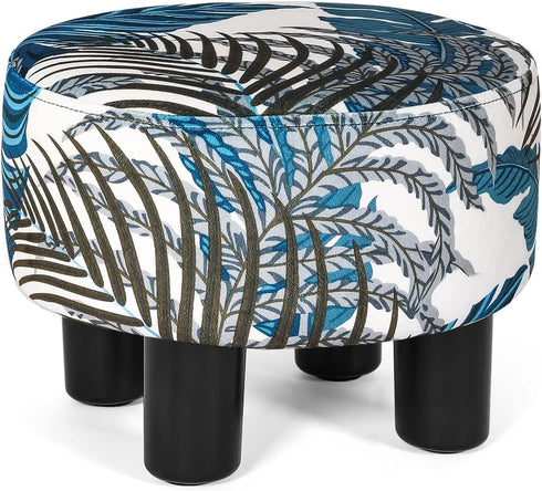 Asense Round Footrest Ottoman Footstools Padded Small Seat with Non-Skid Legs (Leaves,