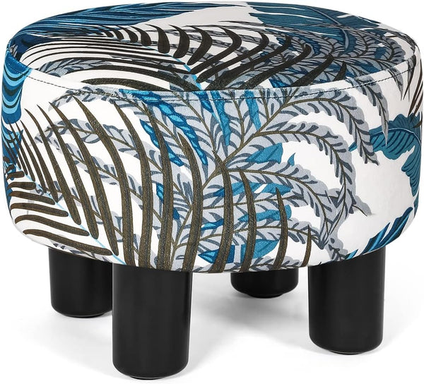 Asense Round Footrest Ottoman Footstools Padded Small Seat with Non-Skid Legs (Leaves,
