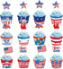 24 PCS 4th of July Cupcake Toppers, USA Patriotic Cupcake Liners for Cake Decoration Supplies