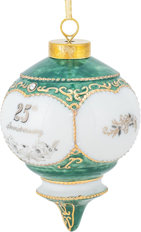 CBE Victorian 4.5 Inch Porcelain Hanging Ornament for Happy 25th Wedding Anniversary