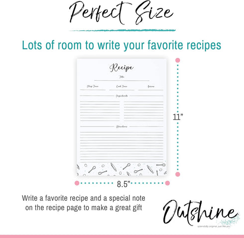 Outshine Premium Recipe Paper for 8.5" x 11" Recipe Binders, Farmhouse Design (50 Sheets) | Full Size Recipe Refill