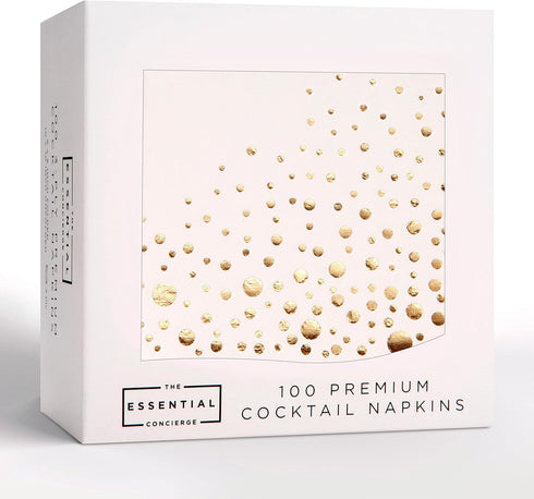 Stylish Gold Disposable Cocktail Napkins, 100 Count, 3-Ply 5x5 Inch White and Gold Dessert Napkins for Parties