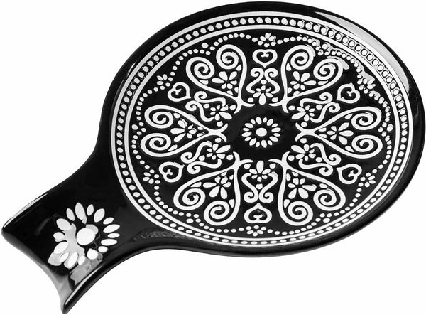 Large Ceramic Spoon Rest, Black Cooking Spoon Holder for Kitchen Counter/Stove Top/Dining Table Modern Farmhouse Decor