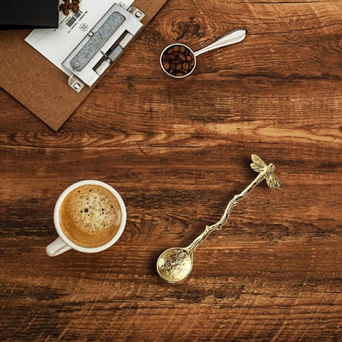 Gold Retro Dragonfly Spoon - Coffee Spoon, Teaspoon, Stainless Steel Tableware, Creative Sugar Spoon, Long Handle