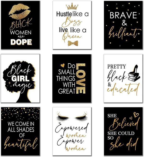 8 x 10 Inch Inspirational Wall D cor, Black Girls Bedroom Makeup Lash Lips Poster, Motivational Design Unframed