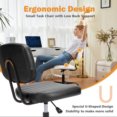 Armless Sweetcrispy Small Office Desk Chair - PU Leather with Comfy Lumbar Support, Height Adjustable Rolling Swivel