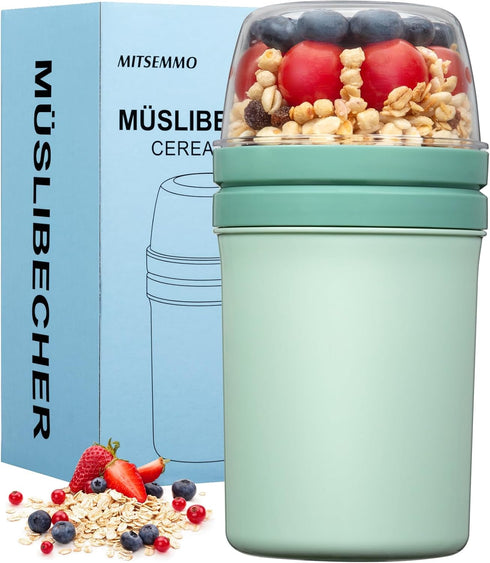 Mitsemmo Snack Cup Box Container with Lid,Yogurt Parfait Snackle Cups and Spoons,600ml+270ml Breakfast