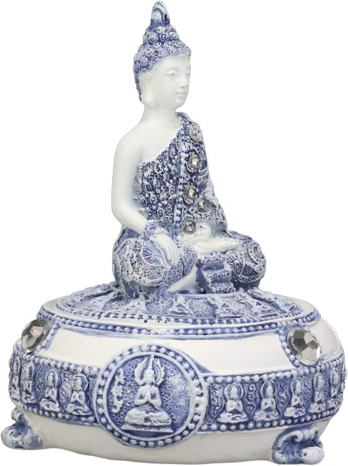 Ebros Gift Bhumisparsha Mudra Buddha Amitabha Terracotta Jewelry Box Figurine, 5.25" Diameter