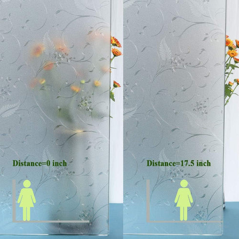 Mikomer Privacy Window Film, Etched Flowers Static Cling Glass Door Film, 17.5 inches by 118 inches