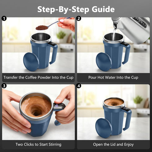 18 oz Self Stirring Coffee Mug with Temperature Display, Rechargeable Self Stirring Mug with Lid, Automatic Self