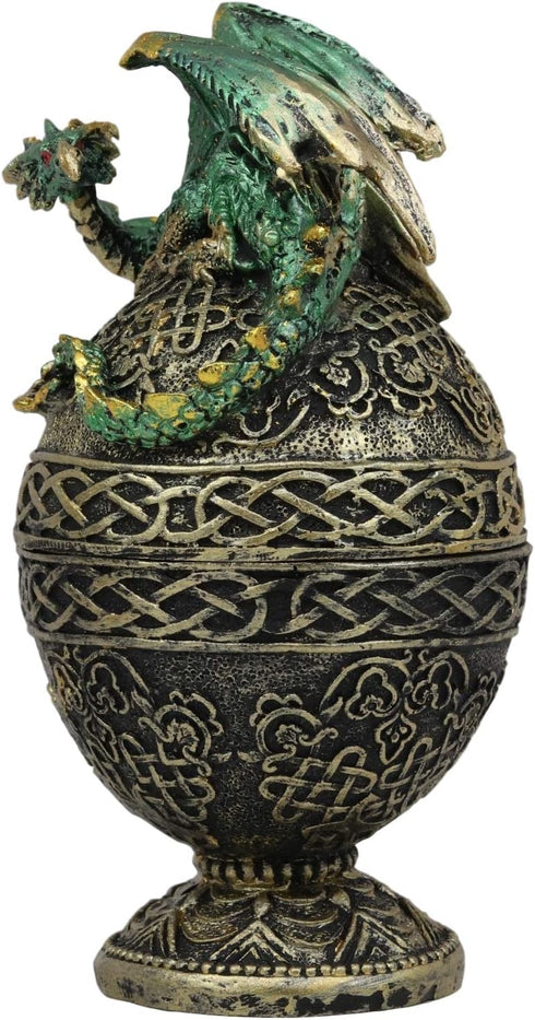 Ebros Gift Green Dragon Perching on Celtic Knotwork Tattoo Relic Jewelry Box Figurine 6.25" High Fantasy Statue