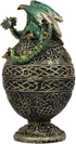 Ebros Gift Green Dragon Perching on Celtic Knotwork Tattoo Relic Jewelry Box Figurine 6.25" High Fantasy Statue