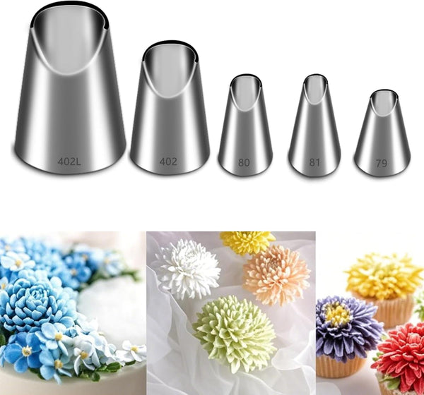 Suuker Rose Flower Piping Tips Set | Stainless Steel Chrysanthemum Nozzles for Decorating Cake Pastry Tool (5 Pieces)