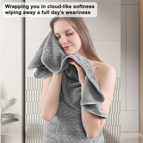 12 Set Set Hotel-4 4 4 Jarson Pieces Bath Towel Soft, Dark Grey - Quick Dry Family Towels for Bath, Highly Absorbent