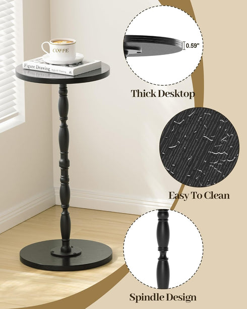 Round Side Table, Drink Table for Small Spaces, Vintage Accent Side Table, Pedestal End Tables for Bedroom, Living