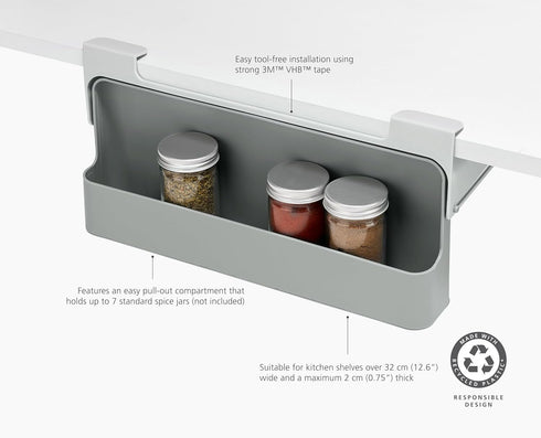 Joseph Joseph CupboardStore Under-Shelf Spice Rack Space-Saving Kitchen Organizer, Made from Recycled Plastic
