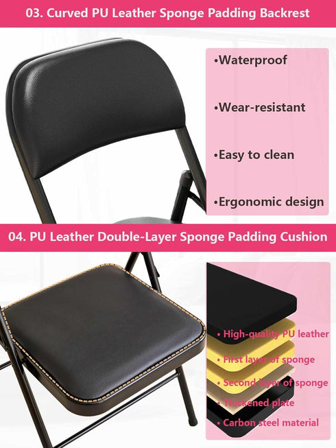 KAOCHA 1 Pack Commercial Bulk Folding Chairs with Padded Cushion, Single Black Steel Metal Frame Foldable Chair
