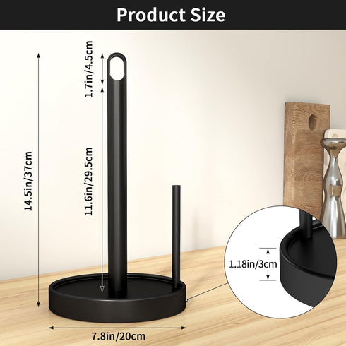 Countertop, Paper Towel Holder Black Paper Towel Holder with Anti Slip Weighted Base, Stainless Steel Heavy Duty