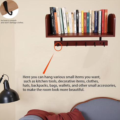 Selling at a Loss Promotion,Wooden Shelf with Hooks - Multipurpose Organizer for Kitchen, Books, Kitchen Shelf - Wall