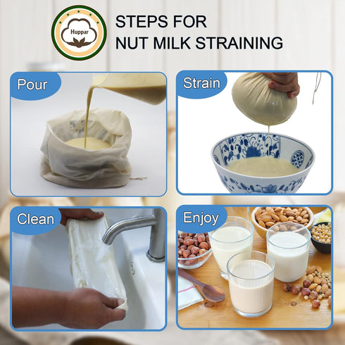 6 Pack 14"x14" Nut Milk Bags, 100% Unbleached Cotton Food Strainer for Almond/Oat/Soy Milk, Reusable Cheesecloth