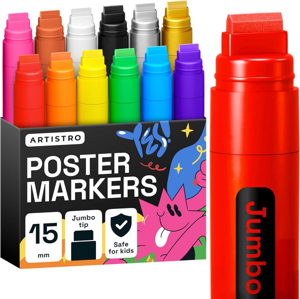ARTISTRO 12 Multicolor Paint Pens for Glass Marking, Rock Painting, Ceramic, Wood,
