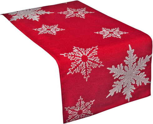 XD17141 Glisten Snowflake Embroidered Christmas Table Runner, 16 x 36-Inch, Red