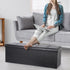 43 Inches LEMY Folding Ottoman Storage Bench, Foot Rest Stool with Wooden Divider&Large Storage Space, Leather