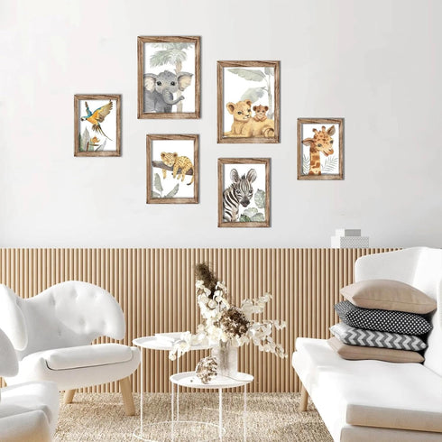 Set 6 HLJ ART Safari Animal Wall Art Print for Boys and Girls: Jungle Nursery Pictures Framed of for Baby Room Decor