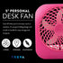 O2COOL Treva 5 Inch Battery Powered Fan, Portable Desk Fan with 2 Cooling Speeds, Compact Folding Design (Raspberry)