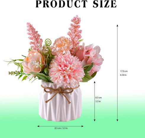 Meyerascal Artificial Potted Flowers Pink, Small Ceramic Vase Fake Flower Plants Desktop Decoration Indoor for Home
