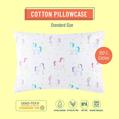 Wildkin 100% Cotton Kids Pillowcase – Soft, Breathable & Standard Size (20x30) - Unicorn Design