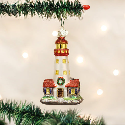 Old World Christmas Collection Glass Blown Lighthouse Ornament for Christmas Tree