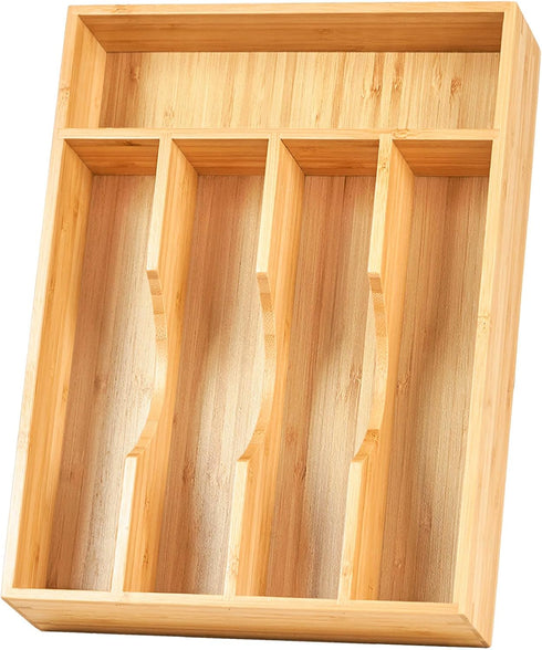Umilife Bamboo Kitchen Drawer Organizer - 9 Inch Silverware Tray Holder for Small Drawers, Wood Caddy for Flatware
